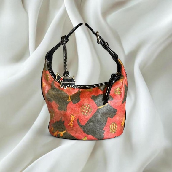 Dooney & Bourke Handbags - Dooney & Bourke red scotty dog graphic hobo shoulder bag black leather trim y2k